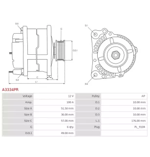 Alternateur 12V 100A Bosch 0123505002 0124415008