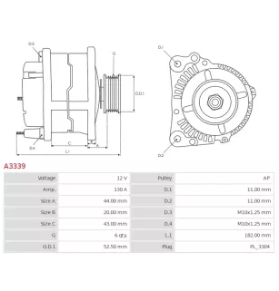 Alternateur 12V 130A Denso UD12135A 102211-3102