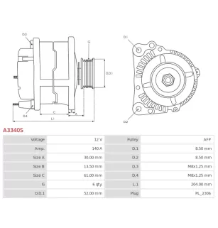 Alternateur 12V 140A Bosch UD15195A 0986083340