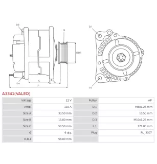 Alternateur 12V 110A Valeo UD13854A 37300-2B610