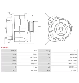 Alternateur 12V 120A Delco A3358S UD13564A