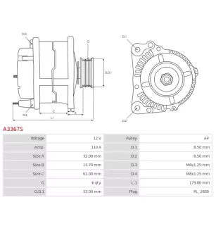 Alternateur 12V 110A Renault UD90353A DRA0719
