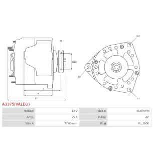 Alternateur 12V 75Amp AS-PL UD14008A, JOHN DEERE MIA10222, VALEO 2655641, 600140, A0002655641