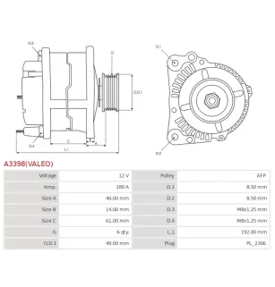 Alternateur 12V 180A Valeo UD809878 439937
