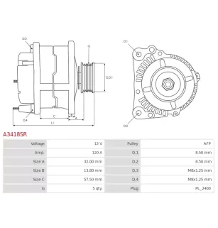 Alternateur 12V 120A Bosch 0986045101 113248