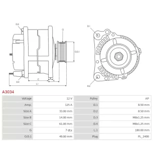 Alternateur 12V 125A Bosch A3034 0986080270