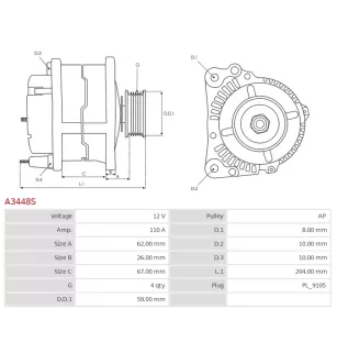 Alternateur 12V 110A Renault UD17155A 0986040101