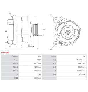 Alternateur 12V 110A Renault UD17153A 8EL737489-001