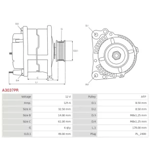 Alternateur 12V 125A Bosch 0986045241 F000BL0787