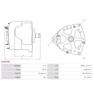 Alternateur 12V 120A Valeo UD17147A 452671