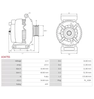 Alternateur 12V 125A Delco UD17170A 10320213