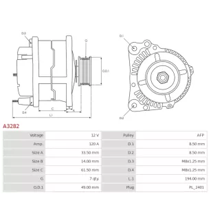 Alternateur 12V 120A Renault A3282 UD12526A