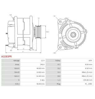 Alternateur 12V 140A Bosch 0124525066 0124525091