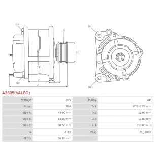 Alternateur 24V 70A Valeo UD21079A 37300-45600