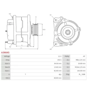 Alternateur 12V 150A Nissan UD101070A 23100-9BM0A