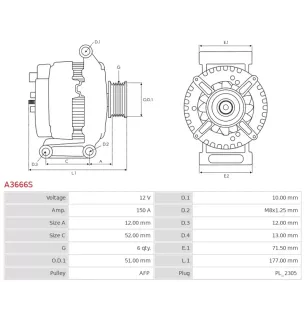 Alternateur 12V 150A Ford UD100880A 1704925