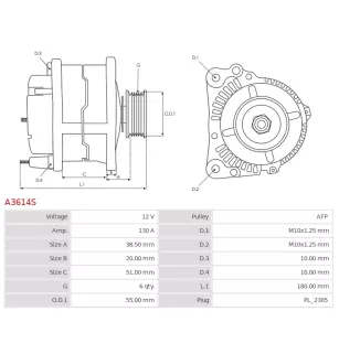 Alternateur 12V 130A Delco A3614S UD102095A