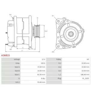 Alternateur 12V 120A Iskra UD100773A 114450