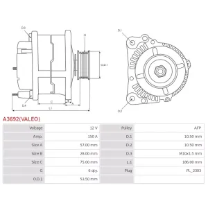 Alternateur 12V 150A Valeo UD800200 12318507623