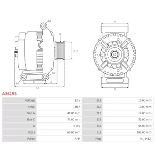 Alternateur 12V 110A Delco UD90405A 116058