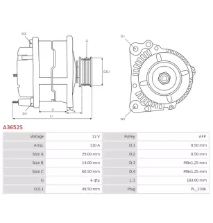 Alternateur 12V 110A Valeo UD19569A TG12G279