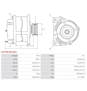 Alternateur 48V 200A Valeo UD102347 36300-2U000