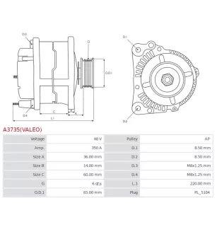 Alternateur 48V 350A Valeo UD102348 415003