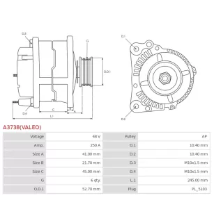 Alternateur 48V 250A Valeo UD102350 T4N32663