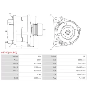 Alternateur 48V 250A Valeo UD102355 02T4A38771