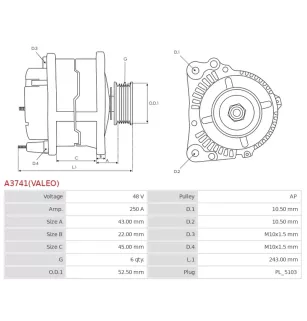Alternateur 48V 250A Valeo UD102356 02T2H46438