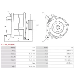 Alternateur 12V 210A Valeo UD816388 02T4A31055