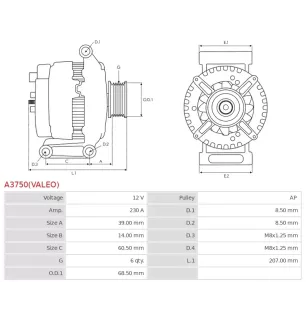 Alternateur 12V 230A Valeo UD820841 443543