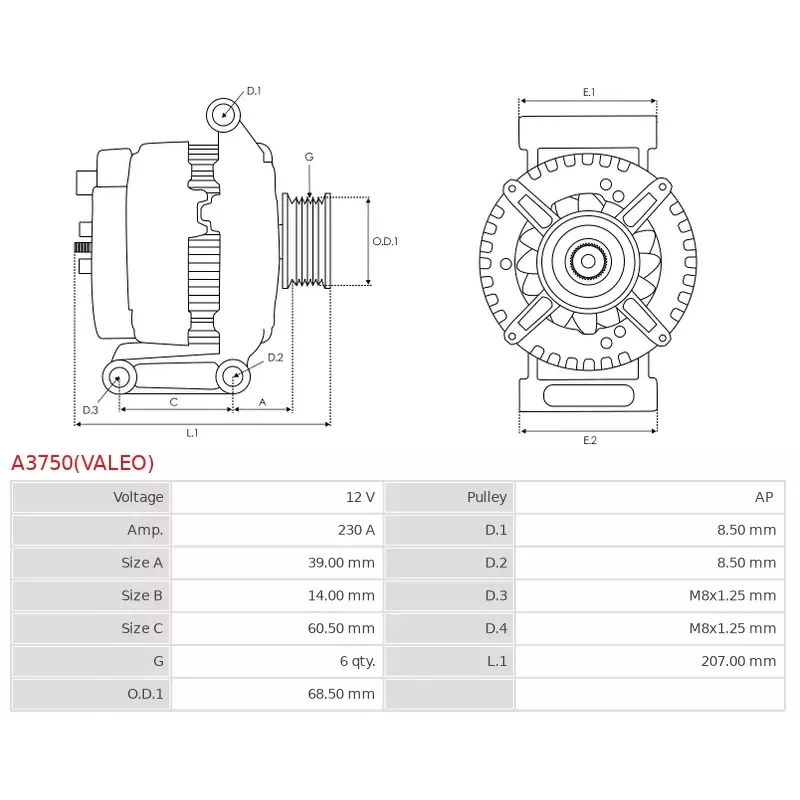 Alternateur 12V 230A Valeo UD820841 443543