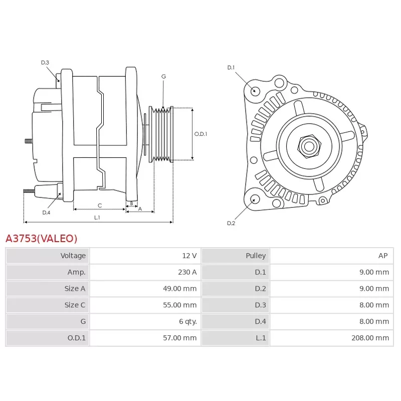 Alternateur 12V 230A Valeo UD820842 2721457C
