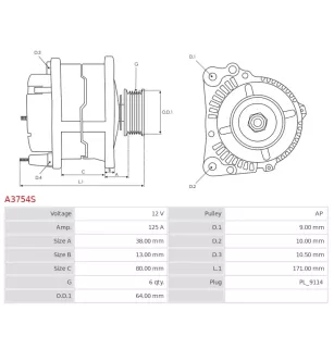 Alternateur 12V 125A Yanmar UD90999A CS39773A