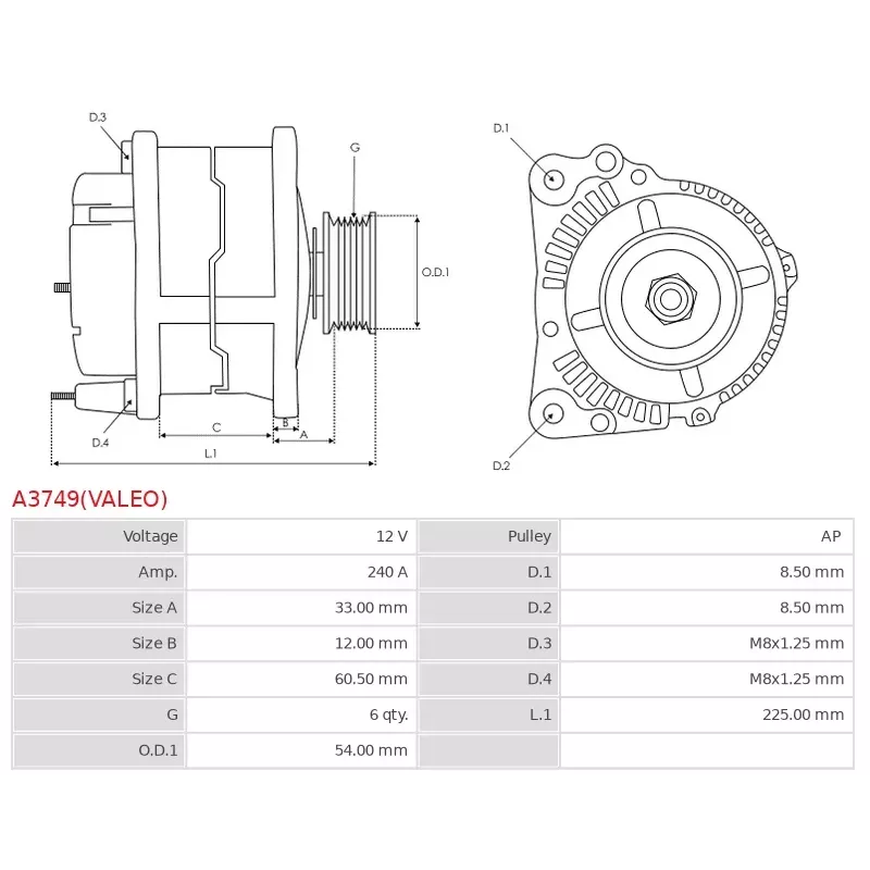 Alternateur 12V 240A Nissan UD820839 2310A-00Q0B