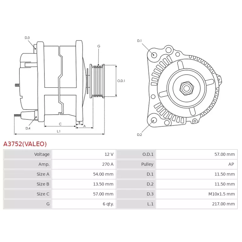 Alternateur 12V 270A Valeo UD820837 2416844