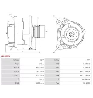 Alternateur 12V 140A Bosch A3481S UD17171A