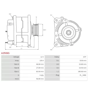 Alternateur 12V 120A Renault UD20859A DRA0049