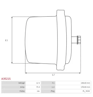 Alternateur 12V 75Amp AS-PL UD20927A, CARGO 110931, PORSCHE 91160312002, 91160312004, VALEO 432776