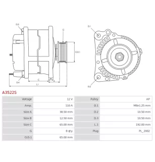 Alternateur 12V 110A Valeo UD18524A 7167687
