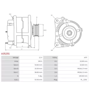 Alternateur 12V 140A Delco UD90355A DA2441