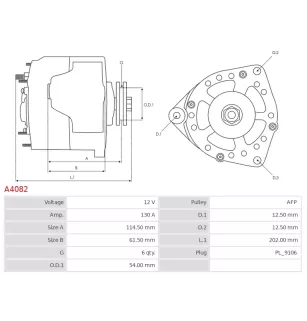 Alternateur 12V 130A Denso A4082 DRA0146