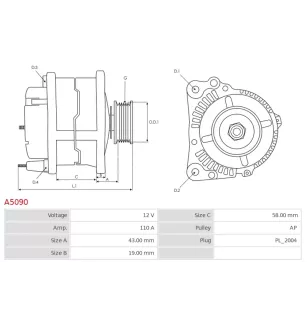 Alternateur 12V 110A Cargo UD02290A 116096