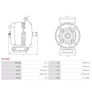 Alternateur 12V 120Amp AS-PL UD101663A, CARGO 113967, CATERPILLAR 2253145, 235-3145, 3469825