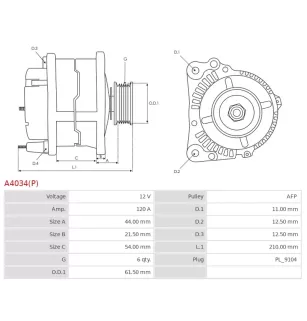 Alternateur 12V 120A Bosch A4034 UD20643A