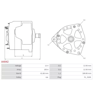 Alternateur 12V 105A Bosch A4042 0986048791