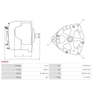 Alternateur 12V 105Amp AS-PL A4042, BOSCH 0986048791, 0986048793