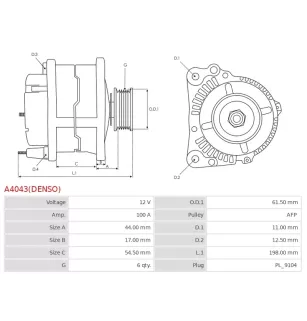 Alternateur 12V 100A Bosch 60816045 60816557