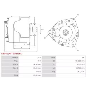 Alternateur 24V 90A Mitsubishi UD14590 0123520500